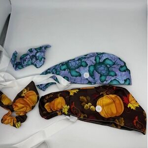 2 Pack Turtles‎ & Pumpkin Women's Ponytail Working Scrub Hat/Cap w/ Sweatband